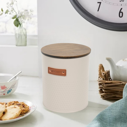 Biscuit tin with - tin, bamboo