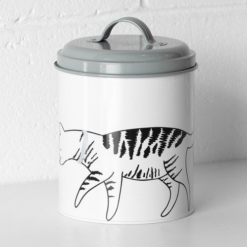 White grey cat treat storage - &,
